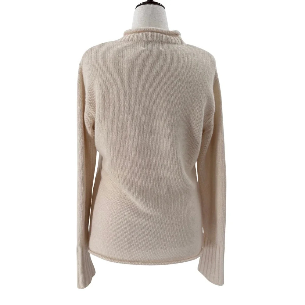 TIVOLI Irish‎ Lambswool Blend Women Cream Cable Knit Mock Roll Neck Sweater L XL